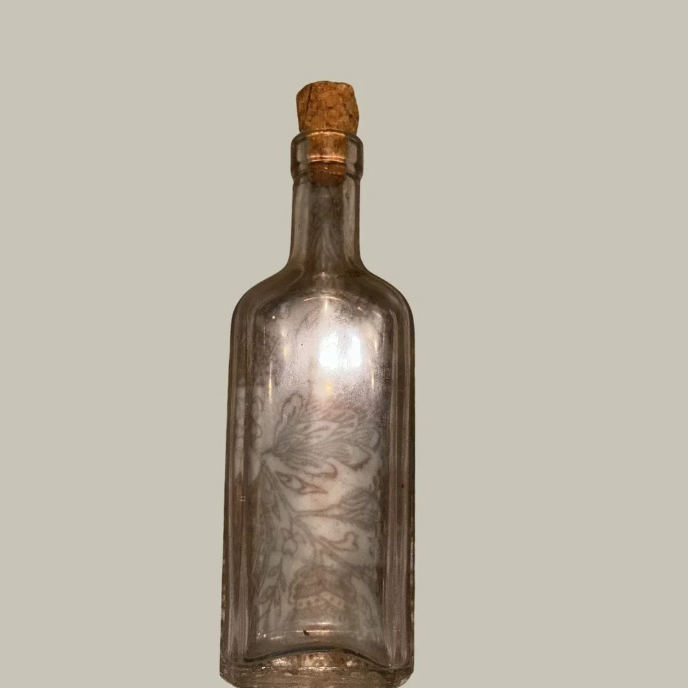 Vintage Clear Glass Apothecary Bottle with Cork Stopper Rectangular Bud Vase